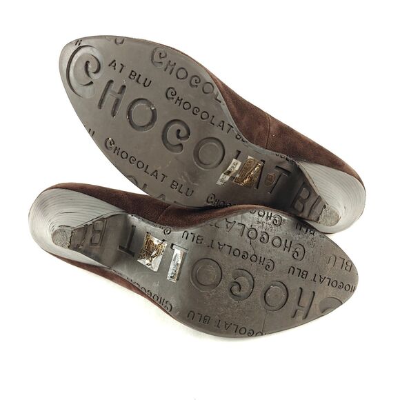 Chocolat Blu Brown Suede Round Toe 3” Heel Pumps Size 7.5 Minimalist Academia - Picture 6 of 8